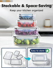 Geedel Food Storage Containers with Lids, Set of 4, Clear | Airtight Leakproof, Microwave Freezer Dishwasher Safe, Stackable Lunch Meal Prep Containers For Kitchen Organization, No BPA