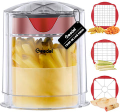 Geedel French Fry Cutter, Potato Cutter, Apple Slicer and Corer, 3 Blades | Finish in 5s, Ultra-sharp 420 Stainless Steel blade, Dishwasher Safe, No BPA, For Vegetable & Fruit, Cleaning Brush Included
