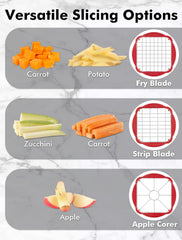 Geedel French Fry Cutter, Potato Cutter, Apple Slicer and Corer, 3 Blades | Finish in 5s, Ultra-sharp 420 Stainless Steel blade, Dishwasher Safe, No BPA, For Vegetable & Fruit, Cleaning Brush Included