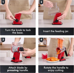Geedel Rotary Cheese Grater - Upgraded Vegetable Shredder with 4 Interchangeable Blades, Easy to Clean Cheese Shredder with Handle, Kitchen Grater Nuts Grinder for Cutting Cheese, Vegetable, Nuts